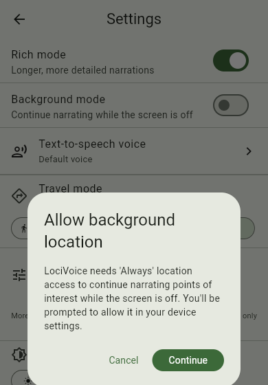 Background GPS settings screenshot